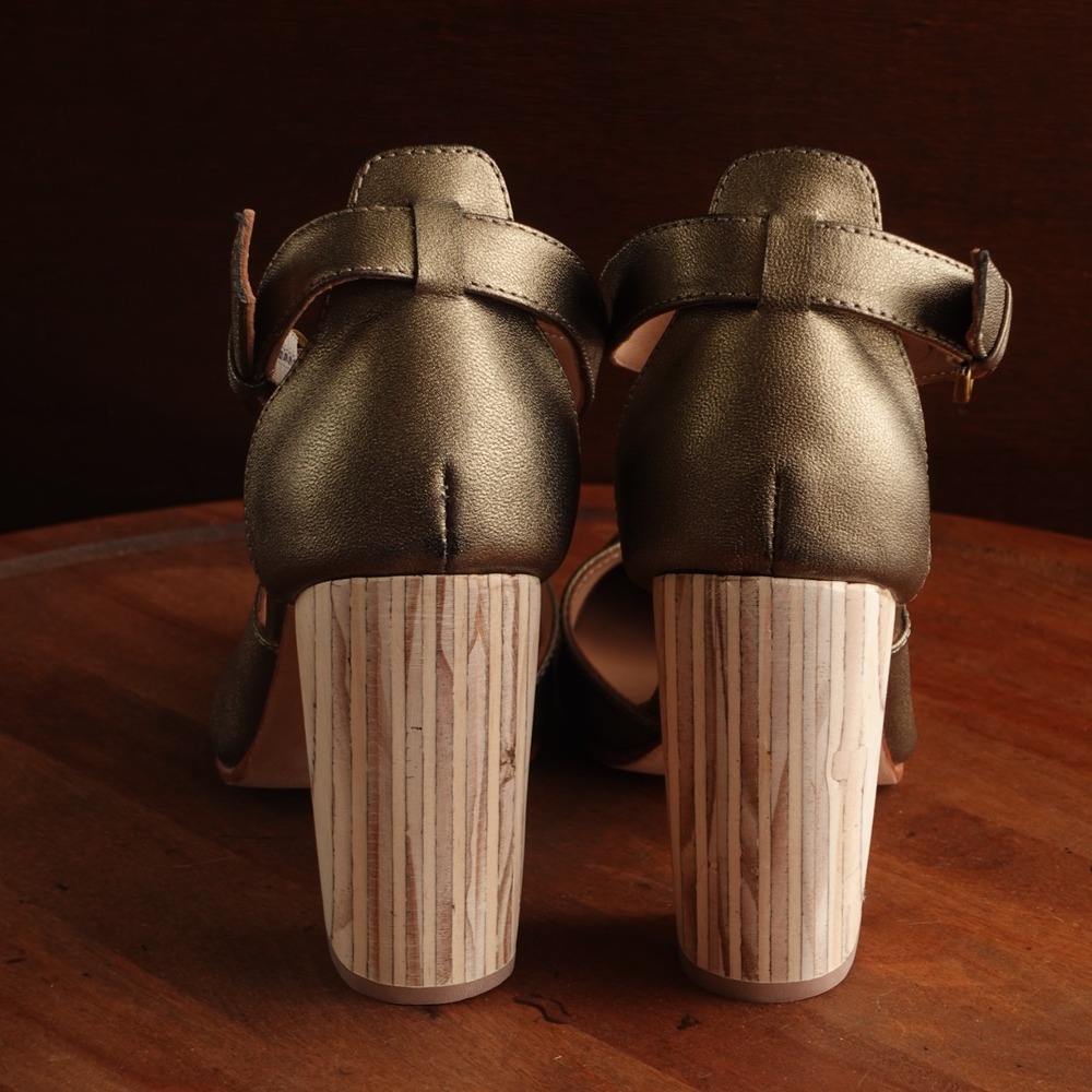 Fortress Of Inca Heels WMS SZ EU 37 US 6.5 Gold Luna Nay Asymmetric Modern Shoes - Picture 7 of 13